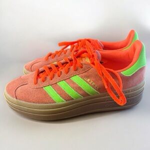 Adidas Bright Orange and Lime Green Gazelle Sneakers